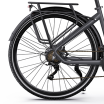 OneSport OT05 Max side view of rear wheel with rear rack, mudguard, chain and rear derailleur