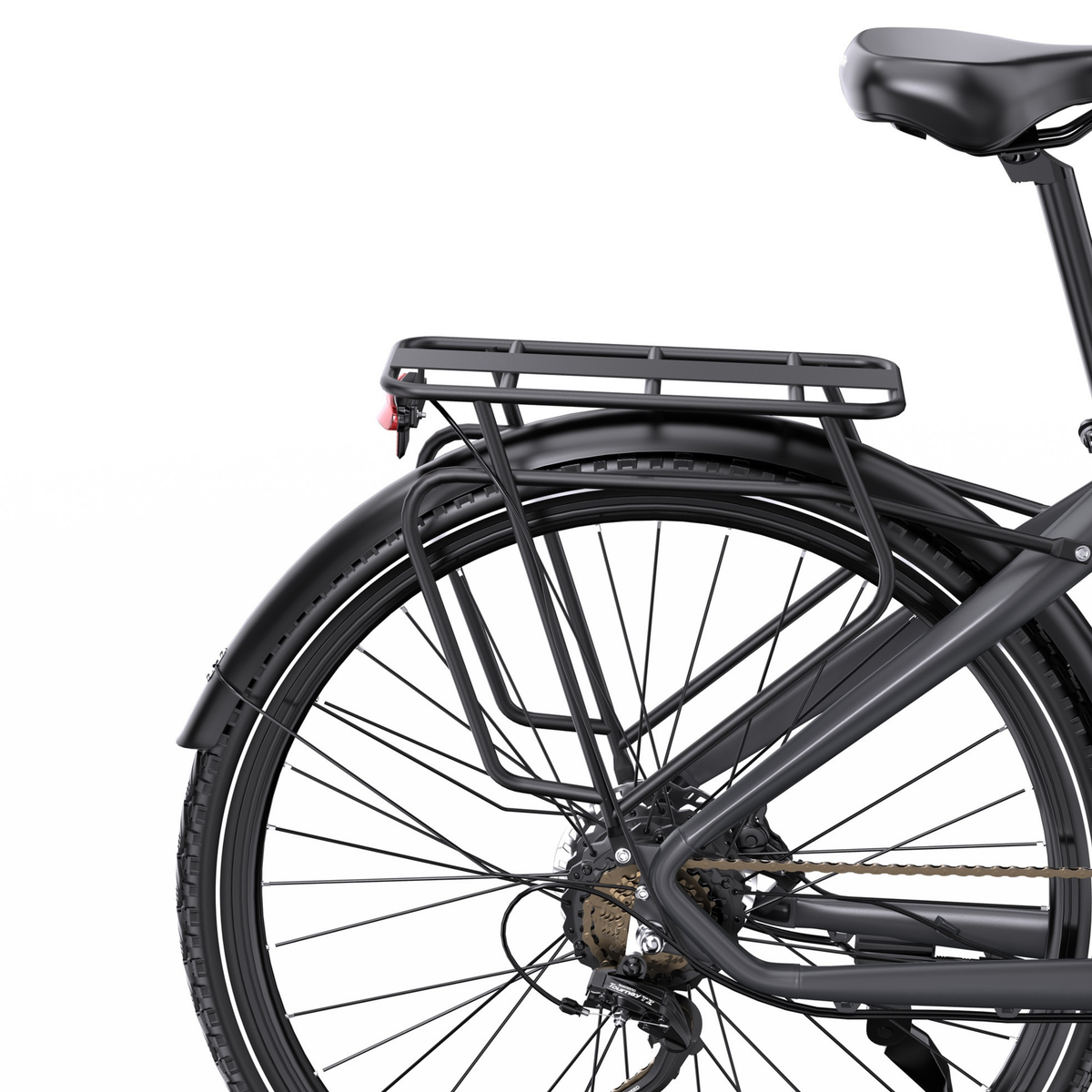 OneSport OT05 Max seen from the side, focusing on rear rack, rear mudguard, rear light and rear wheel