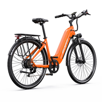 OneSport OT05 Max orange electric bicycle, rear three-quarter view from the other side with rear rack
