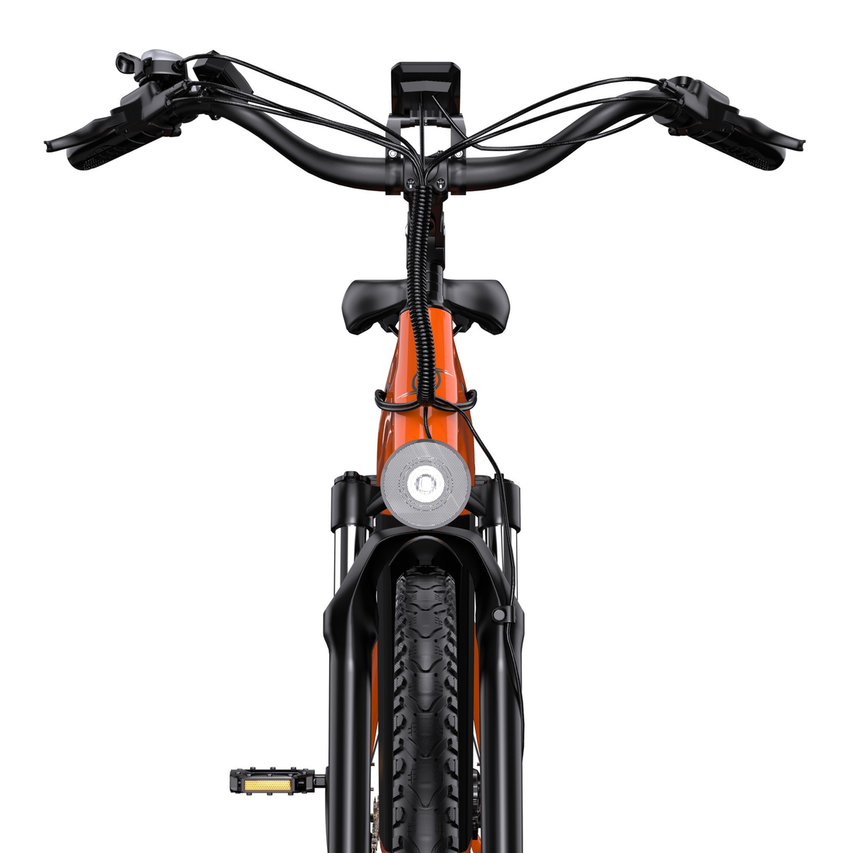 OneSport OT05 Max seen from the front with handlebars, display, headlight and front wheel
