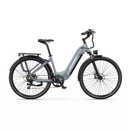 OneSport OT05 Max grey electric bicycle with low step-through frame, side view