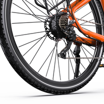 OneSport OT05 Max, rear wheel with tyre, cassette, gear shifter and side stand seen from the side