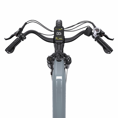 OneSport OT05 Max handlebar seen from above with display, brake lever and gear shifter