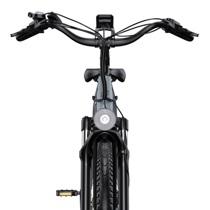 OneSport OT05 Max seen from the front with handlebar, display, headlight and front fork