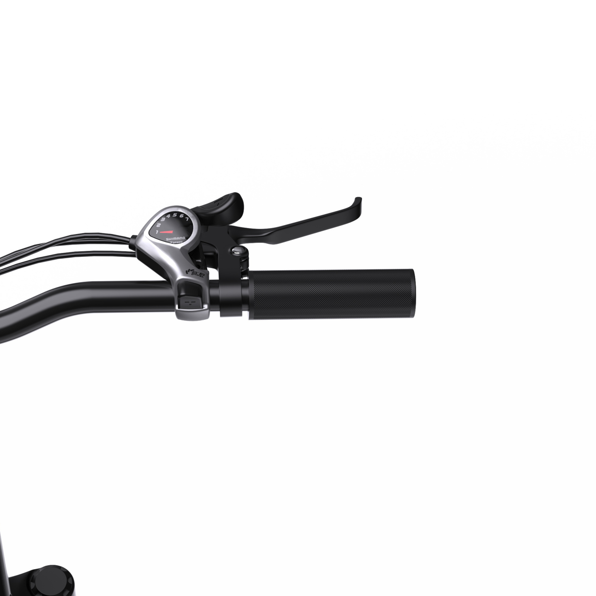 Right side of the handlebar with gear shifter, brake lever and grip on the OneSport OT12 Pro