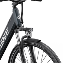 Front section of the OneSport OT12 Pro with frame, front fork, headlight, mudguard and front wheel