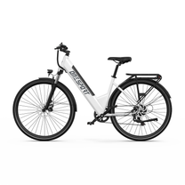 OneSport OT12 Pro, white electric bicycle with a low step-through frame, seen straight from the side