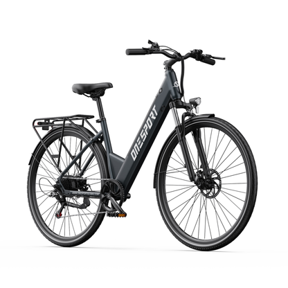 OneSport OT12 Pro e-bike in angled front view with handlebar, headlight and rear rack