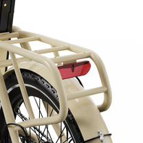 OneSport OT16 Pro close-up of beige cargo rack with red rear reflector and rear mudguard