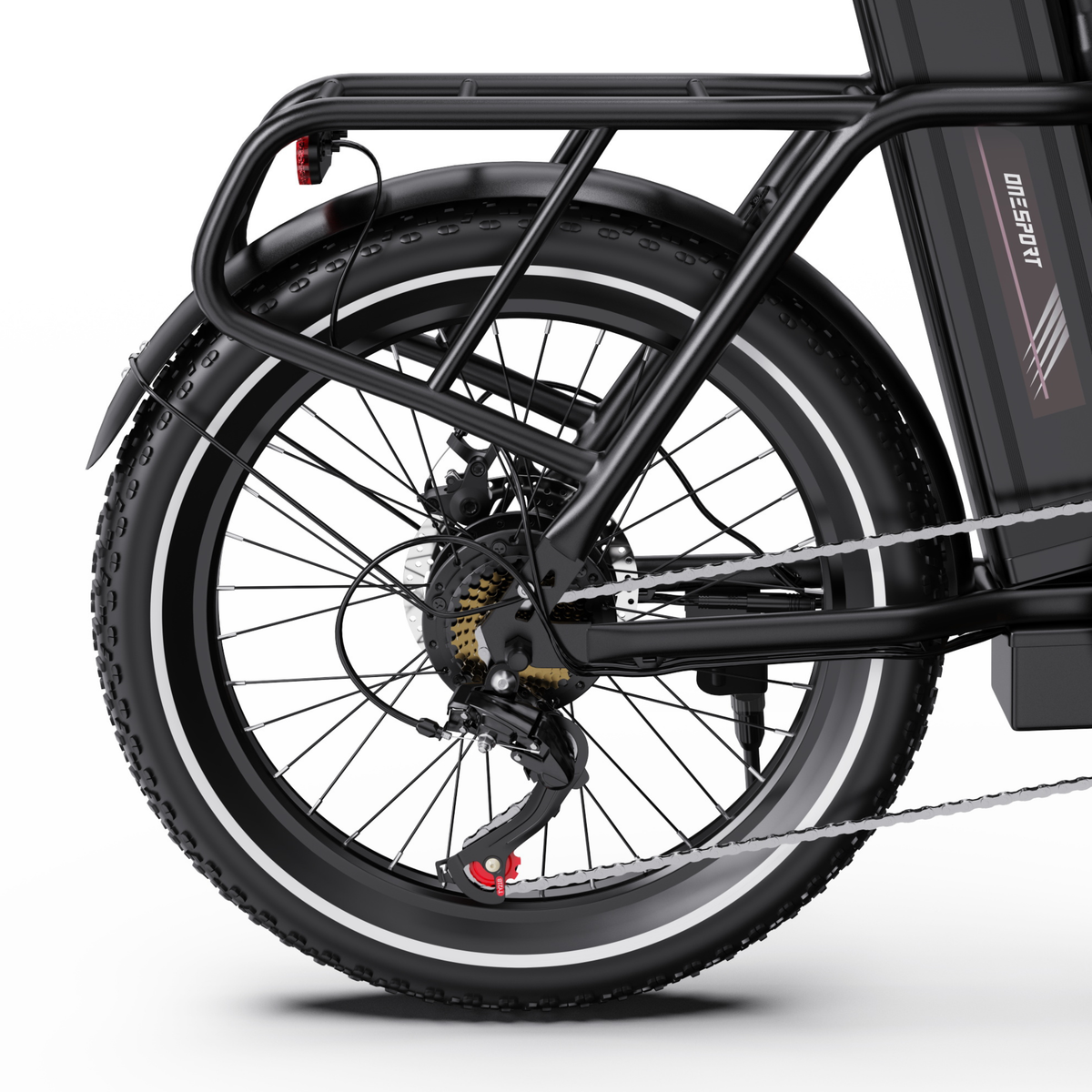 OneSport OT16 Pro, rear wheel with luggage rack, mudguard, disc brake and derailleur
