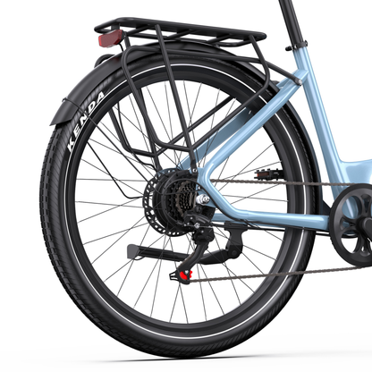 OneSport WT05, rear wheel with Kenda tyre, rear rack with red tail light, mudguard and chain