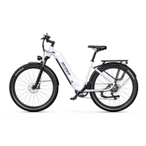 OneSport WT05 white e-bike, seen straight from the side with a low step, mudguards and rear rack
