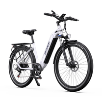 OneSport WT05 e-bike, front three-quarter view with white frame, front light and rear rack