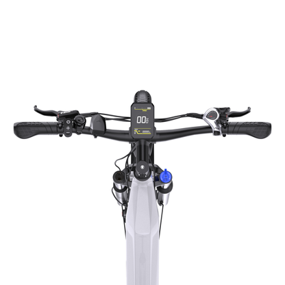 OneSport WT05 handlebar from above with display, grips, brake lever and gear shifter