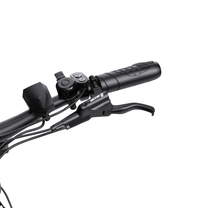 OneSport WT05 close-up of handlebar with grips, brake lever, bell and control buttons