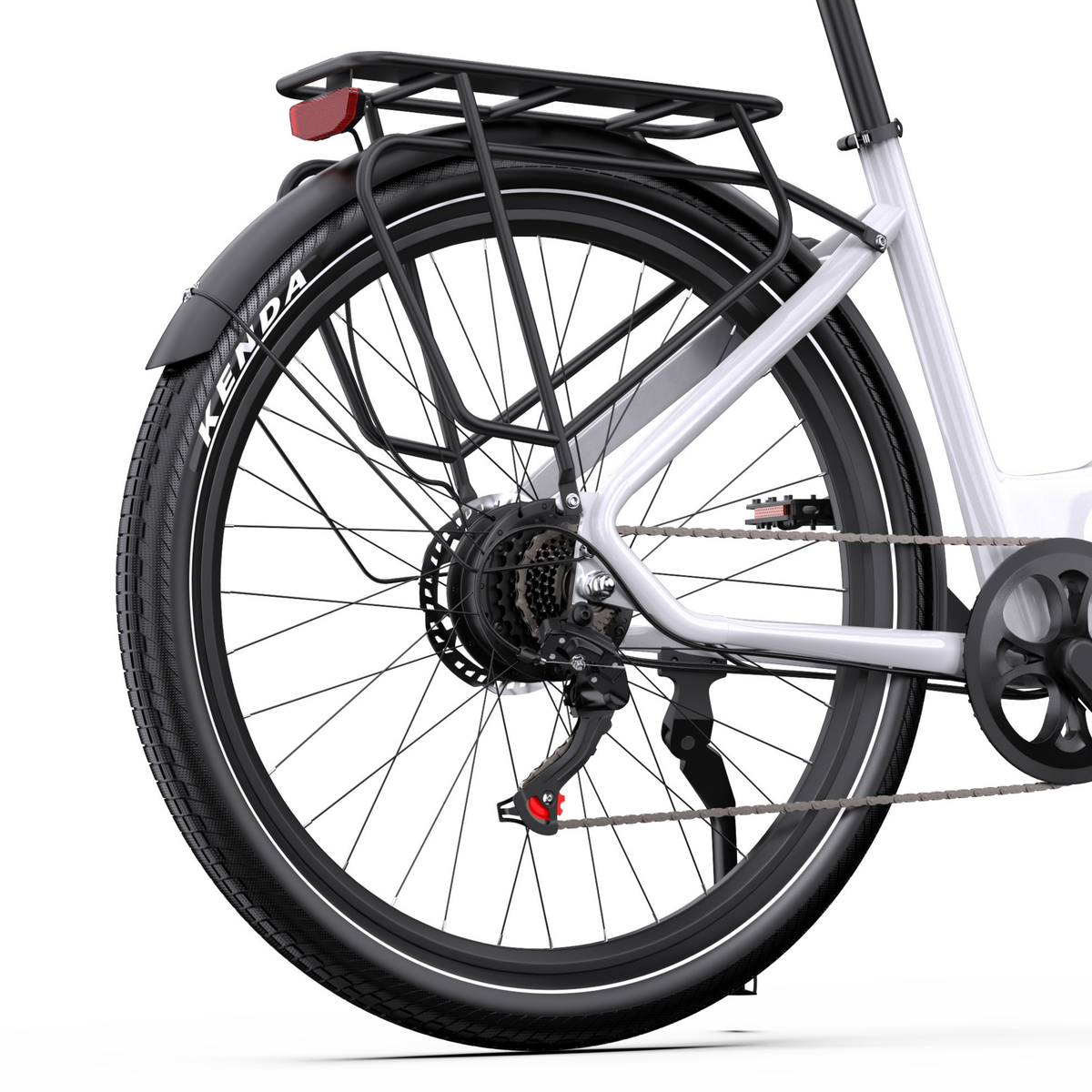 OneSport WT05, rear wheel with rear rack, red reflector, mudguard, cassette, stand and KENDA tyre