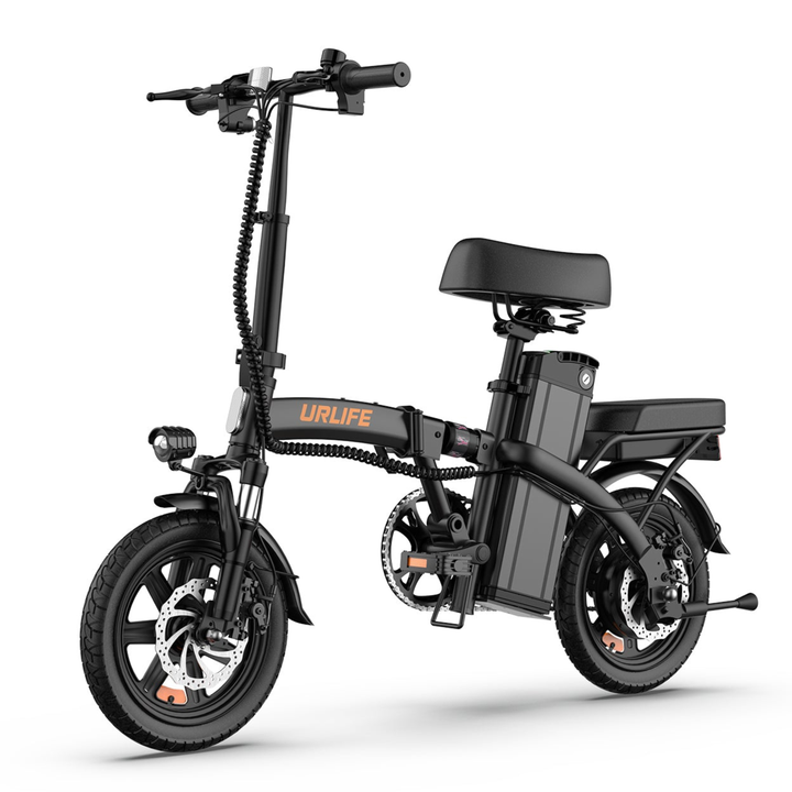 URLIFE F1L folding e-bike, front three-quarter view in black