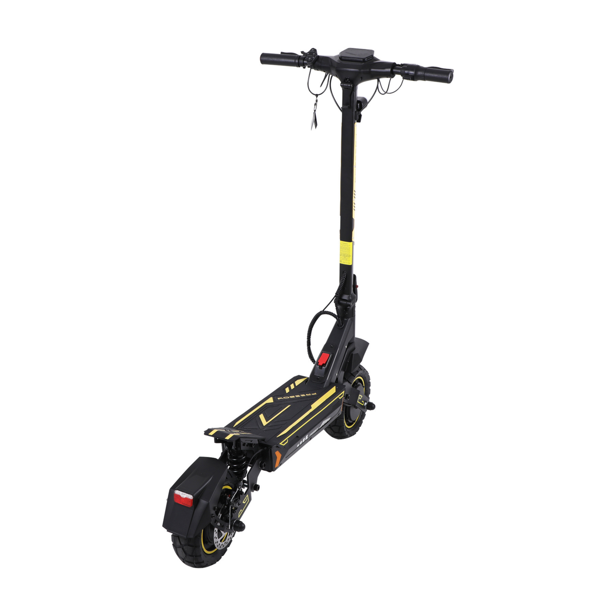 Wheely - H7 electric scooter seen from the rear at an angle with handlebar, deck and rear mudguard with red rear light