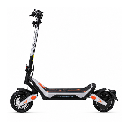 Wheely - J18 electric scooter in side profile with stem, footboard, front wheel and rear wheel