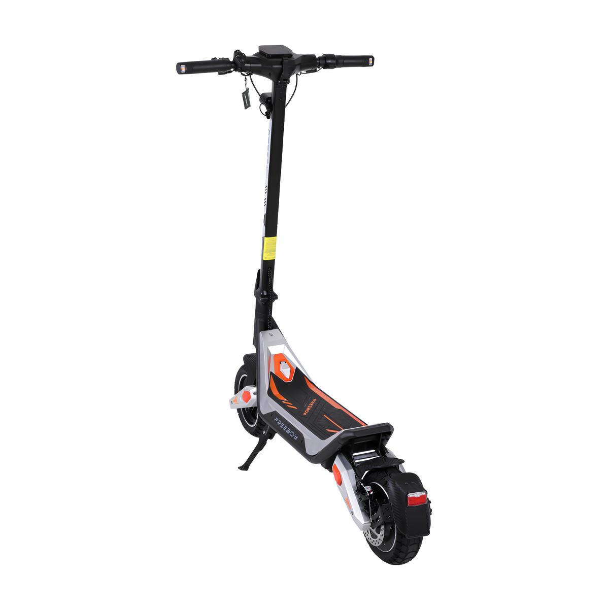 Wheely - J18 electric scooter seen from behind at an angle with footboard, rear mudguard and rear light