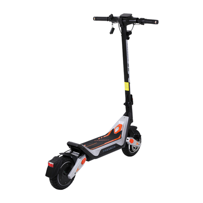 Wheely - J18 electric scooter seen from behind at an angle with footboard, mudguard and rear light
