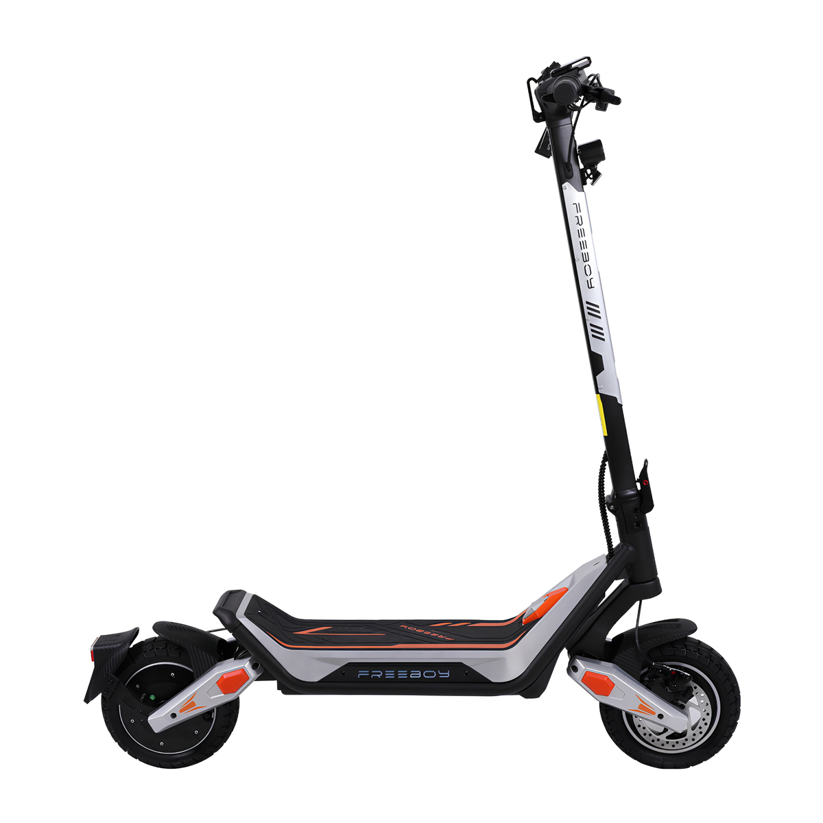 Wheely - J18 electric scooter seen from the side with footboard, stem and two wheels
