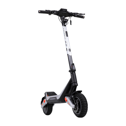 Wheely - J18 electric scooter seen from the front at an angle with handlebar, headlight and front wheel