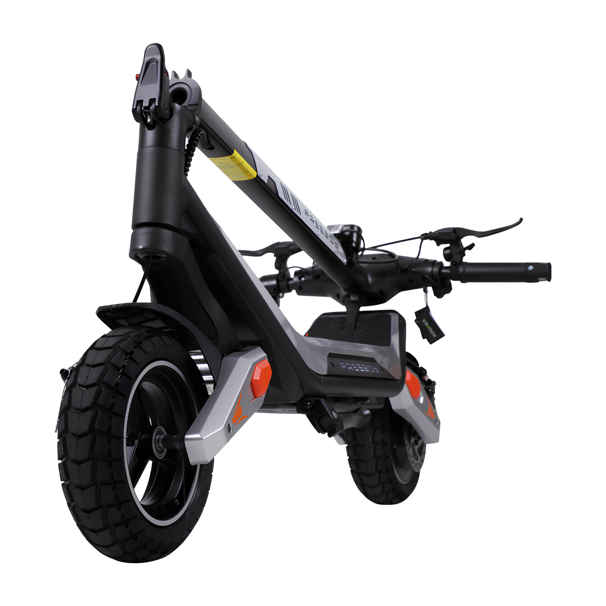 Wheely - J18 with folded stem, seen from the front at an angle with chunky tyres and handlebar