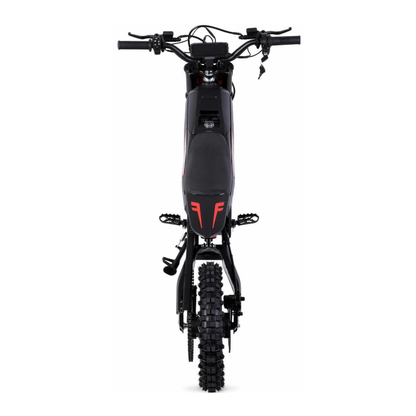 Wheely - Y10 seen from behind with handlebars, display, seat, footpegs, chain and rear tyre with coarse tread