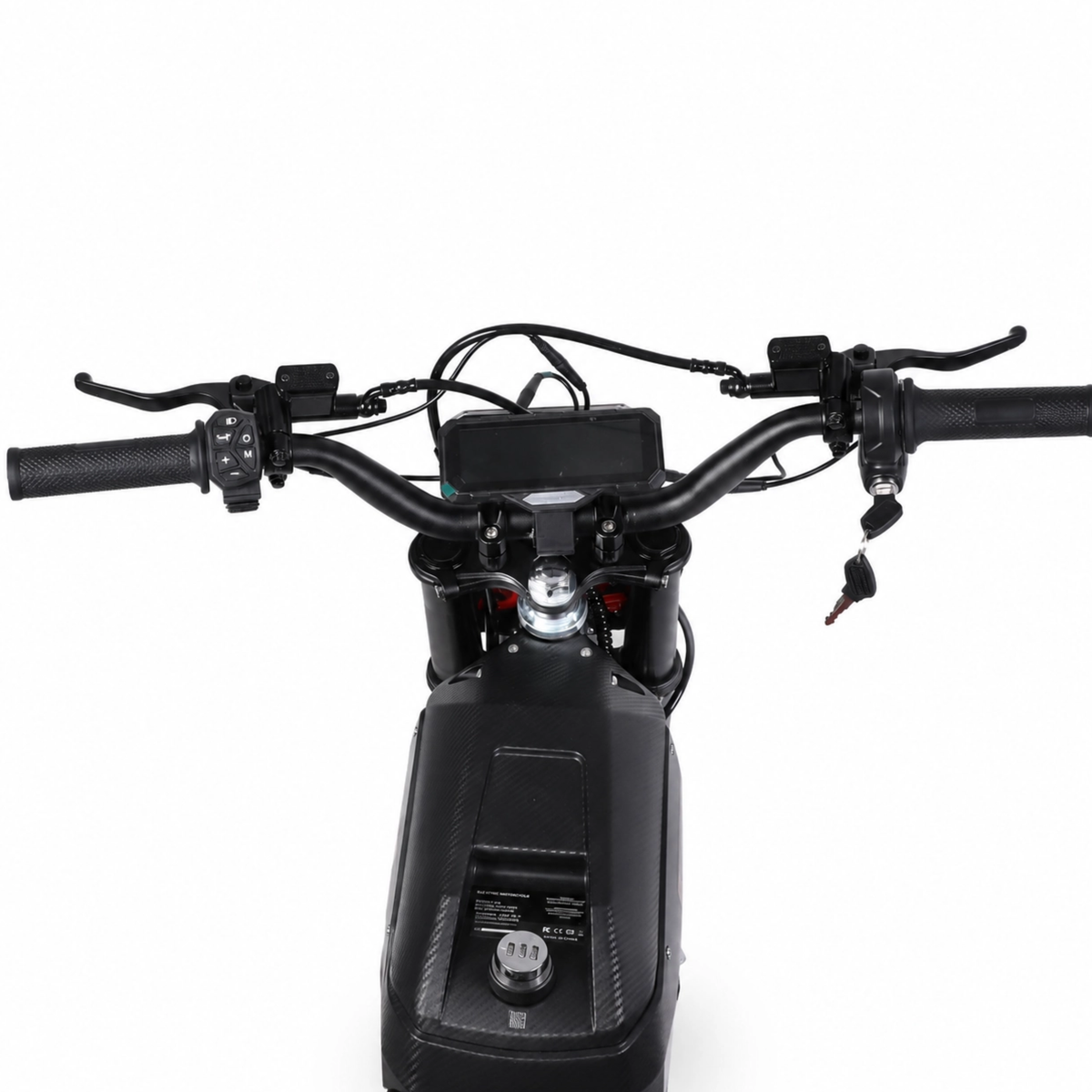Wheely - Y10 seen from above with handlebars, display, brake levers, key and black fairing