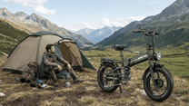 APEFOX RH20 folding fat-tyre e-bike, front three-quarter view on a grassy field
