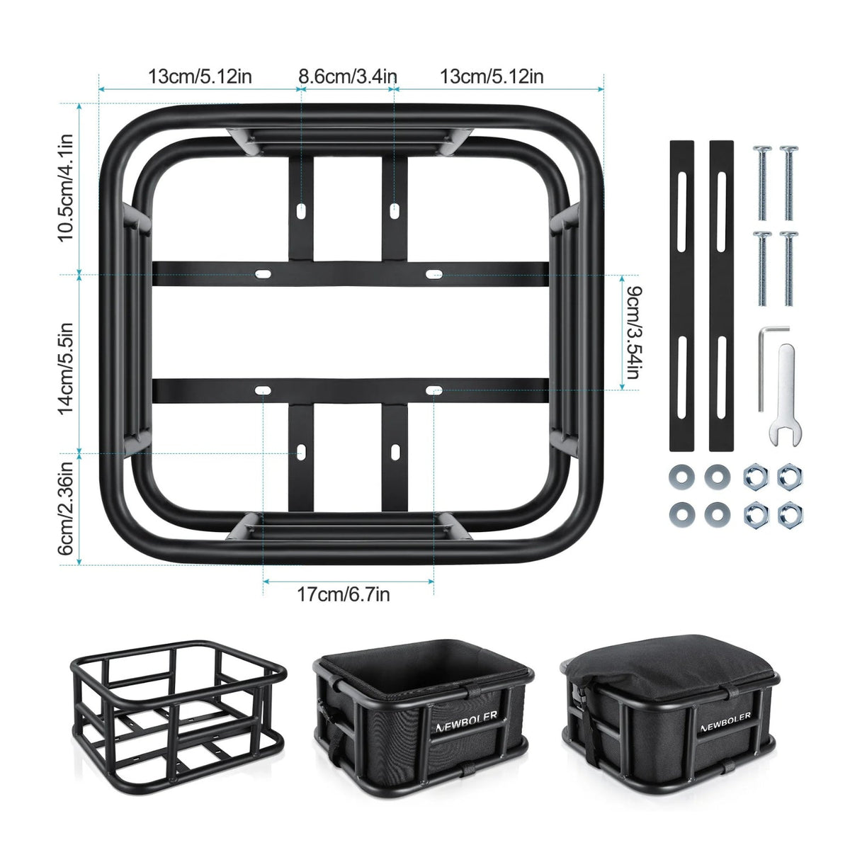 Dimensions: rear basket for electric bike