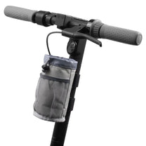 Bottle holder Bag Edition in grey on the electric scooter, angled view