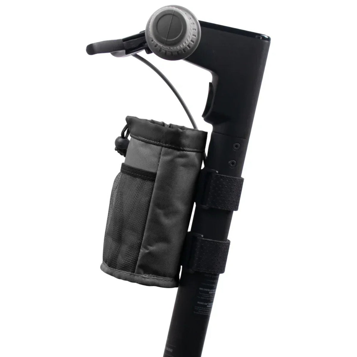 Bottle holder Bag Edition in black on the electric scooter, side view