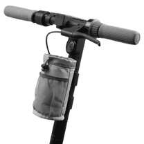 Bottle holder Bag Edition in grey on the electric scooter, angled view