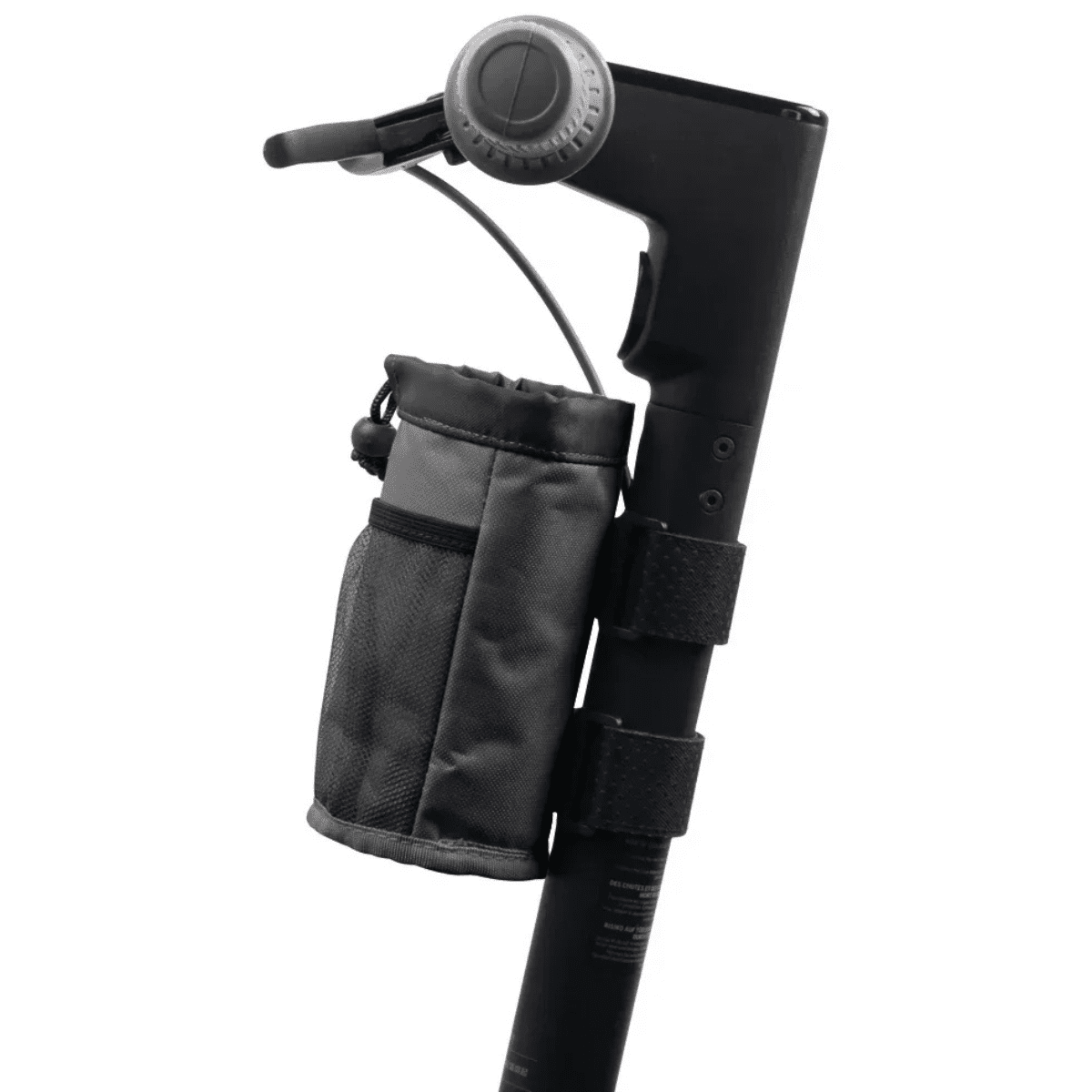 Bottle holder Bag Edition in black on the electric scooter, side view
