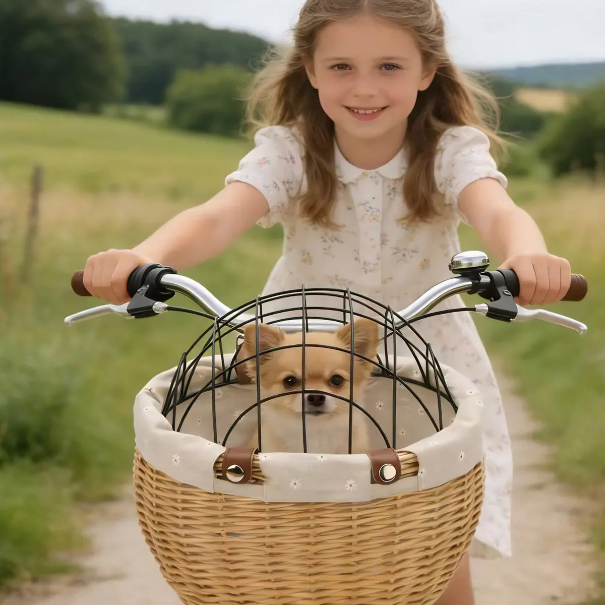 Pet bicycle basket Classic Edition in use