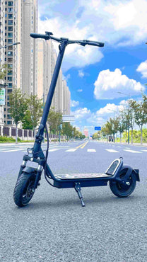 DriveTron DT01 electric scooter seen from the front on a street