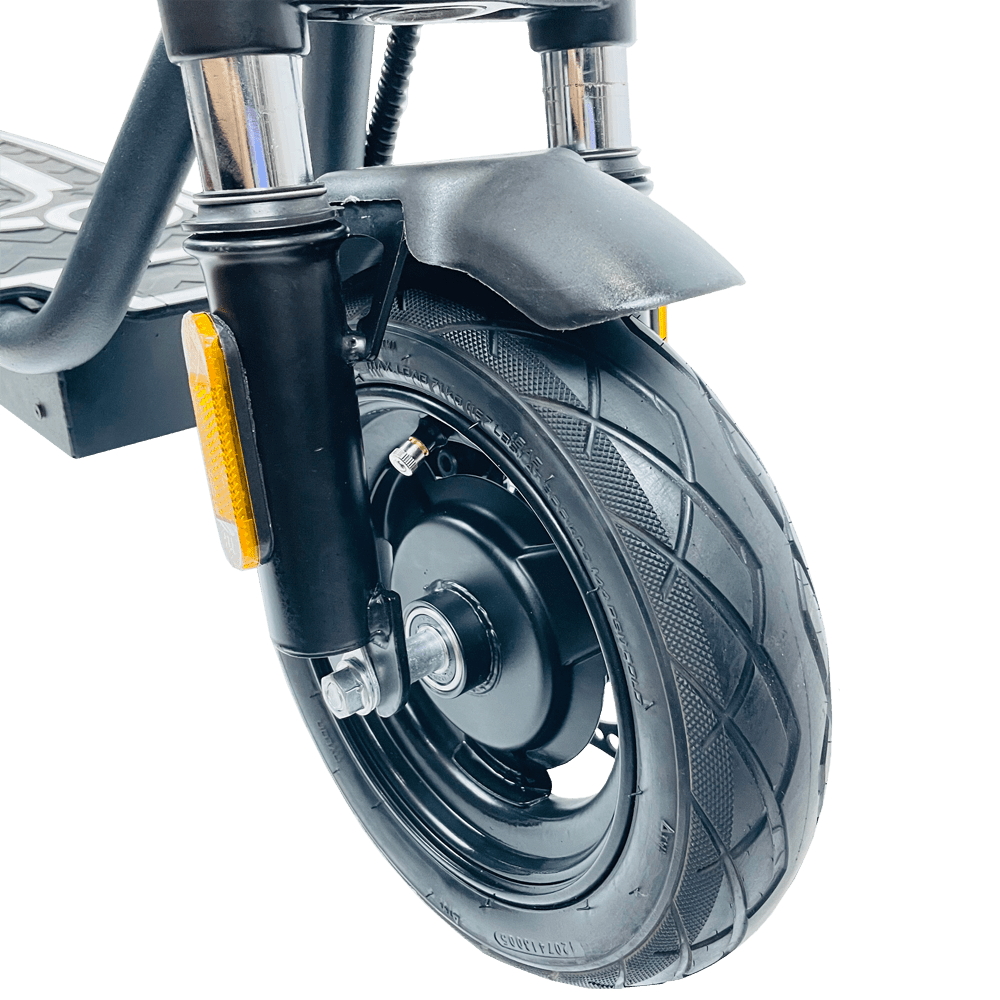 DriveTron DT01 front wheel and fork from the front