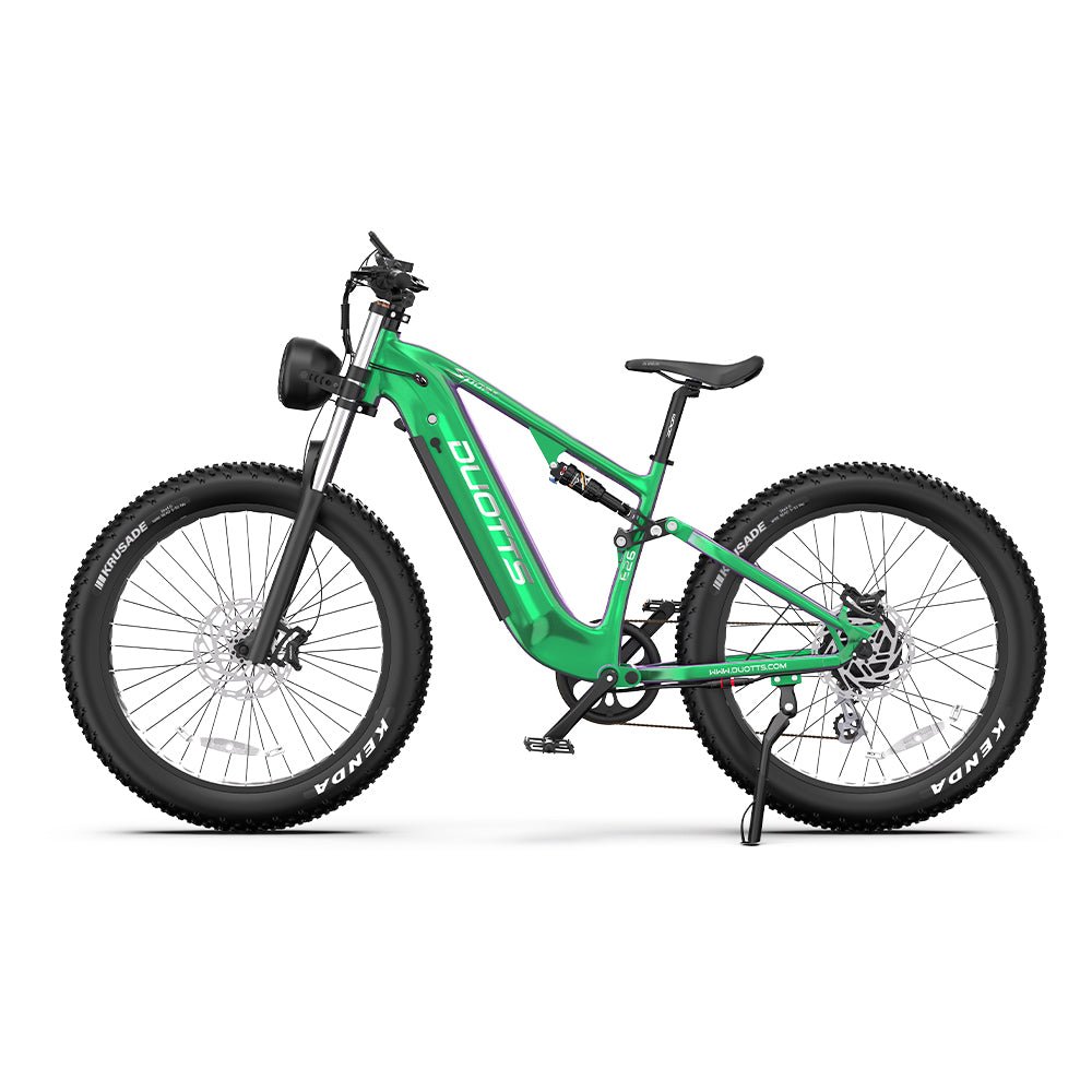 Duotts E26 fat-tyre e-bike seen from the side in green
