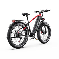 Duotts F26 Lite fat-tyre e-bike, rear three-quarter view in red