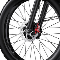 Duotts F26 front wheel and fork in close-up
