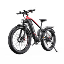Duotts F26 fat-tyre e-bike, front three-quarter view in red