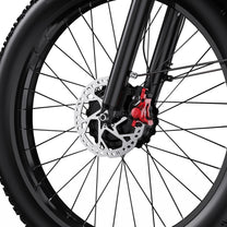 Duotts F26 front wheel and fork in close-up