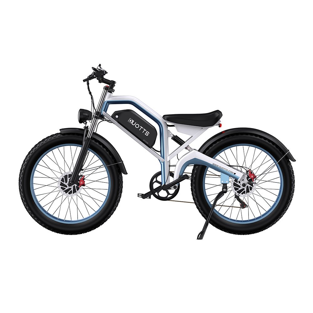 Duotts N26 fat-tyre e-bike seen from the side in grey
