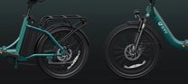 DYU C9 folding e-bike folded against a dark background