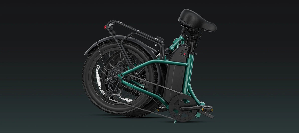 DYU C9 folding e-bike folded against a dark background