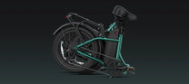 DYU C9 folding e-bike folded against a dark background