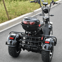 eHoodax 05WQ electric tricycle, rear three-quarter view on a road