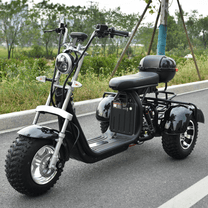 eHoodax 05WQ electric tricycle, front three-quarter view on a road